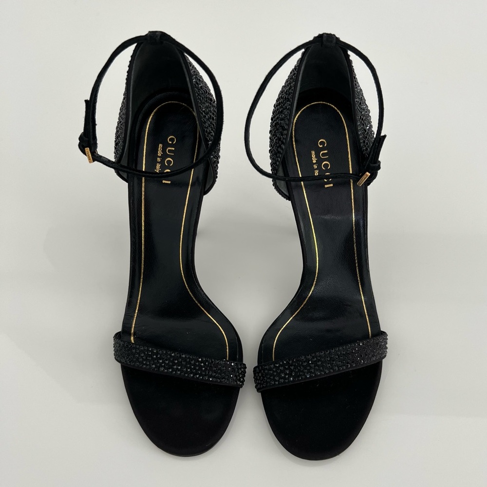 GUCCI BLACK SUEDE CRYSTAL SANDALS SIZE IT 37.5 / US 7.5!